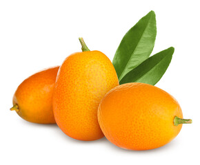 Fototapeta na wymiar Fresh ripe kumquat fruits on white background