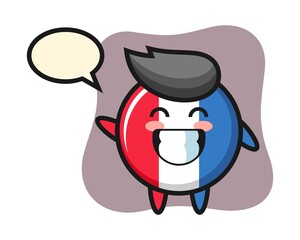 France flag badge cartoon character doing wave hand gesture
