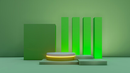 Minimal abstract exhibition background with geometric shapes and steps. 3D rendering