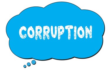 CORRUPTION text written on a blue thought bubble.