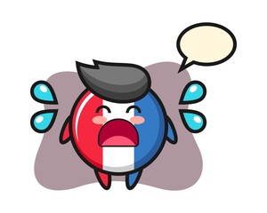France flag badge cartoon illustration with crying gesture