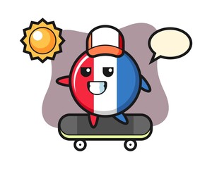 France flag badge character illustration ride a skateboard