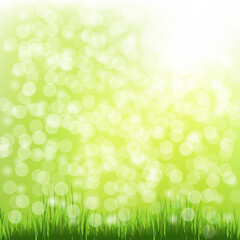Obraz premium Nature Background With Grass And Bokeh, Vector Illustration