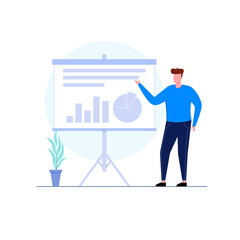 Data analysis concept. Young man analysis business data. Management statistics and operational reports illustration 