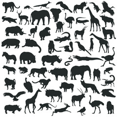Obraz premium Safari Animal Silhouette Illustration. Vector Collection Clip Art. Wild Life African Safari Icons.