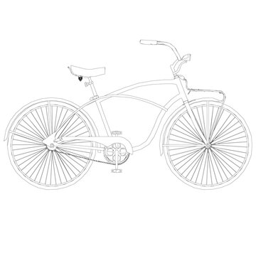 Contour of a bicycle with a semicircular handlebar made of black lines on a white background. Side view. Vector illustration