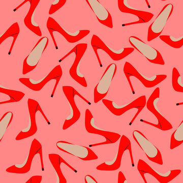 vector pattern with red womens shoes. flat pattern image with high heels shoes