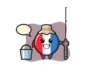 Mascot character of france flag badge as a fisherman