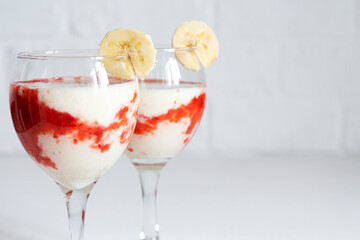 Banana strawberry smoothie cocktail. Healthy eating