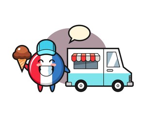 Mascot cartoon of france flag badge with ice cream truck