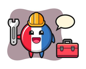 Mascot cartoon of france flag badge as a mechanic