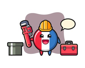 Character illustration of france flag badge as a plumber