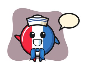 Character mascot of france flag badge as a sailor man