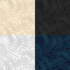 Fototapeta na wymiar Topography patterns. Seamless elevation map tiles. Beautiful isoline background. Radiant tileable patterns. Vector illustration.