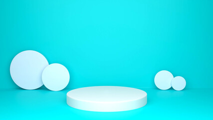 White podium ,white and blue circle on blue background. 3d rendering.