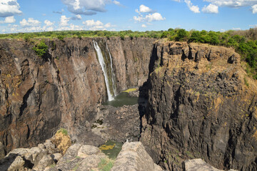 Parts of Mosi-Oa-Tunya waterfall aka Victoria Falls, during the dry season, December 2018. View...