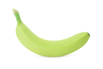 Green banana on white background. Exotic fruit