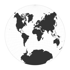 Map of The World. Van der Grinten II projection. Globe with latitude and longitude net. World map on meridians and parallels background. Vector illustration.