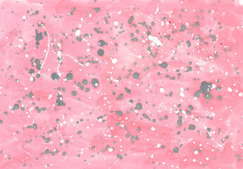 Abstract colorful watercolor background. Pink, white and grey colors with blots. Watercolor wet texture. Abstract art hand paint. Original artwork. Creative wallpaper. Aquarelle texture
