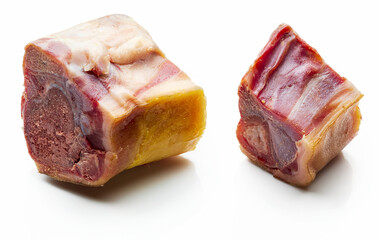 Pieces of knuckle (bone) whole of Iberian ham (serrano). Isolated on white background.