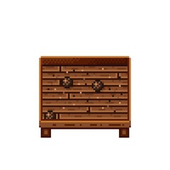 Fruit shop pixel art. Coconuts in a wooden crate. Coconut, food pixel art icon isolated on white background. Fruit stall. Showcase with Fruit waste. Vector illustration. Coconuts pixel art.