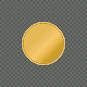 Gold Coin Mockup On Transparent Background. Realistic Golden Mock Up Money Coin. Vector Illustration