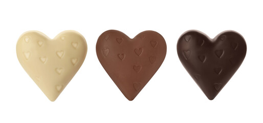 Fototapeta premium Set with heart shaped chocolate candies on white background