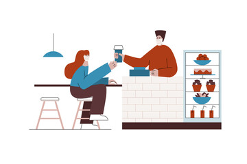 New normal corona coffee shop vector concept.