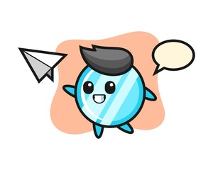 Mirror cartoon character throwing paper airplane