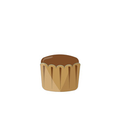 Cupcake in a paper brown shape on a white background. Vector illustration.