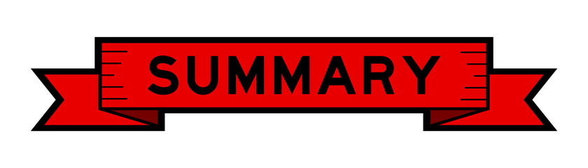 Vintage red color label banner with word summary on white background