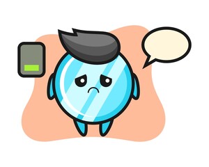 Mirror mascot character doing a tired gesture