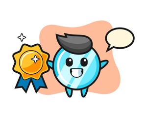 Mirror mascot illustration holding a golden badge