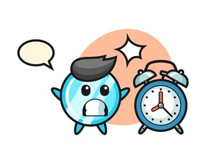 Cartoon illustration of mirror is surprised with a giant alarm clock