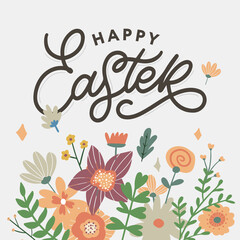 Happy Easter day background with frame flowers
