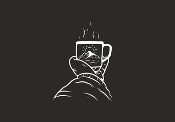 Mountain coffee hand drawing illustration