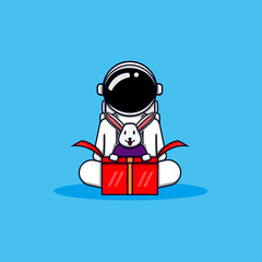 Cute Astronaut and bunny in Easter day. Flat cartoon style. science Technology icon concept isolated. suitable for web landing page, sticker, mobile app