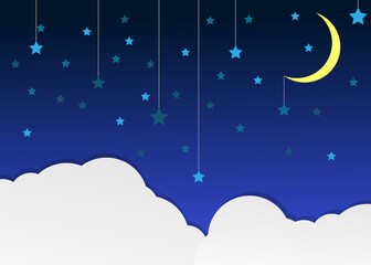 Night sky with moon and blue stars background