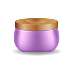 Purple realistic cosmetic jar on a white background