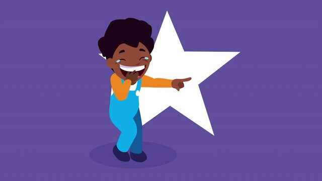 afro little boy giggling with star