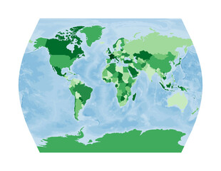 World Map. John Muir's Times projection. World in green colors with blue ocean. Vector illustration.