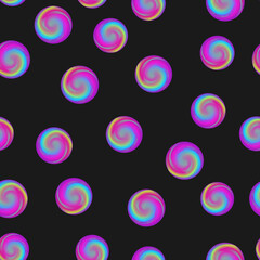 Seamless pattern with colorful candies on black background