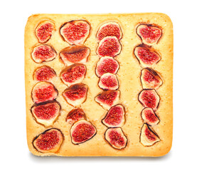 Delicious fig pie on white background