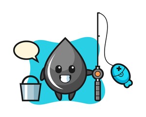 Mascot character of oil drop as a fisherman