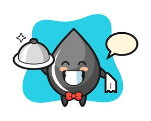 Character mascot of oil drop as a waiters