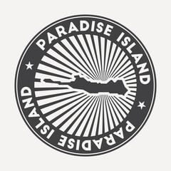 Paradise Island round logo. Vintage travel badge with the circular name and map of island, vector illustration. Can be used as insignia, logotype, label, sticker or badge of the Paradise Island.