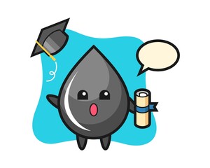 Illustration of oil drop cartoon throwing the hat at graduation