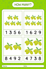 How many counting game with olive worksheet for preschool kids, kids activity sheet, printable worksheet