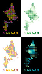 Obraz premium Siargao map. Collection of maps of Siargao in dotted style. Borders of the island filled with rectangles for your design. Vector illustration.