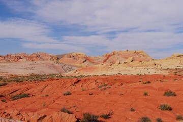 Fototapeta na wymiar Beautiful red rock at Fire Wave in Valley of Fire State Park, Nevada, USA